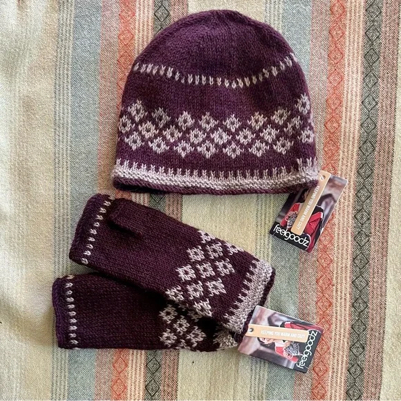 🆕 Feelgoodz Artisan Project Fleece-lined Wool Knit Half Mittens Rich Burgundy - Picture 6 of 6